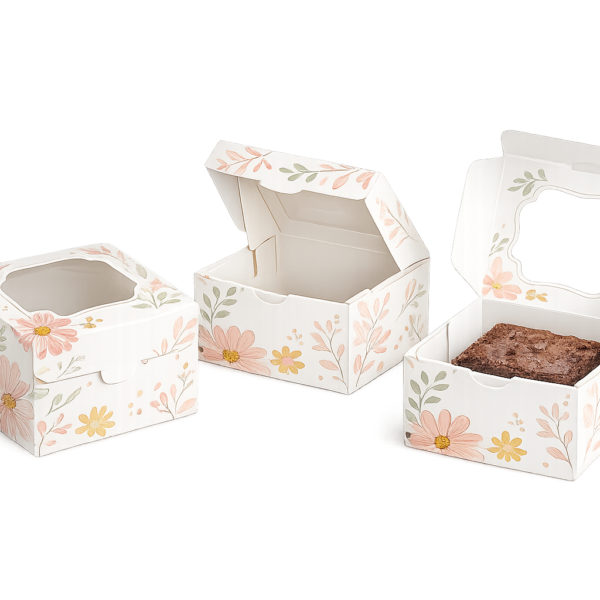 1 Pc Floral Brownie Box with Window – 3 × 3 × 2 Inch Gift Packaging Box