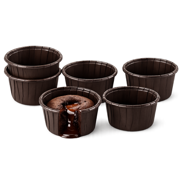 Non-Stick Choco Lava Cup Mould – Oven-Safe Silicone-Coated Brown Baking Cups